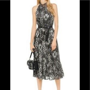 Michael Kors Metallic Floral-print Halter Dress